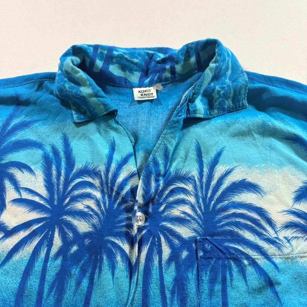 Koko Knot Hawaiian Shirt Mens Large Blue Palm Tree Tropical Beach Button Down‎